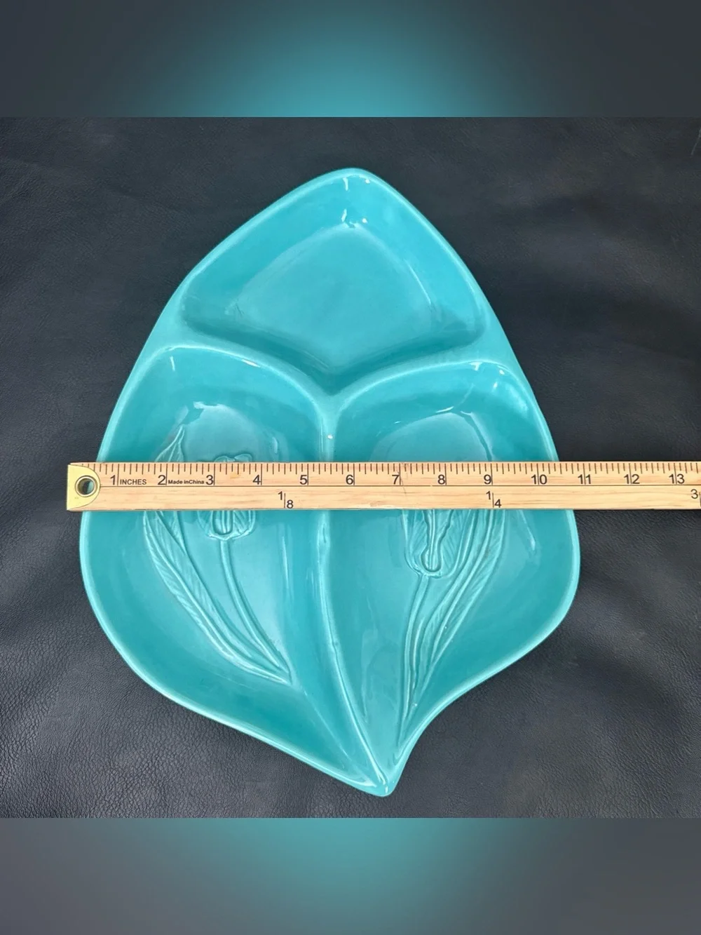 Hoenig Of California Turquoise Tulip Platter Dish Easter Spring Vintage USA Made